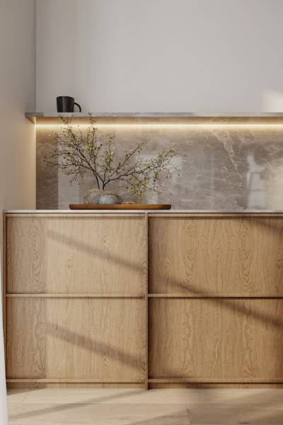 Une cuisine en bois massif GAIO dans style wabi sabi à Nîmes