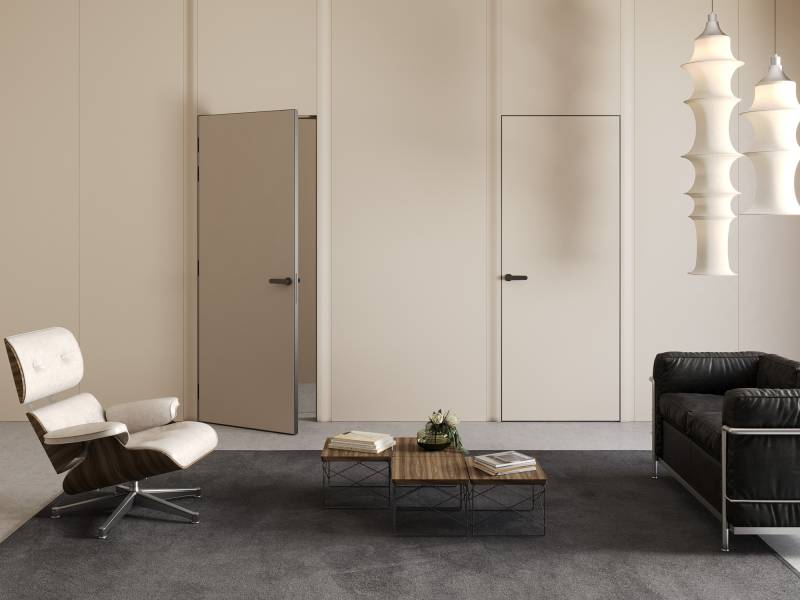 Porte intérieure sur mesure charnières invisibles en finition bois, verre ou à peindre près de Montpellier