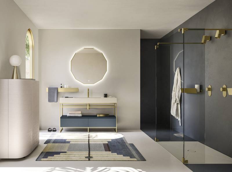  salle de bain moderne italienne sur mesure structure métal doré à Nîmes près de Montpellier