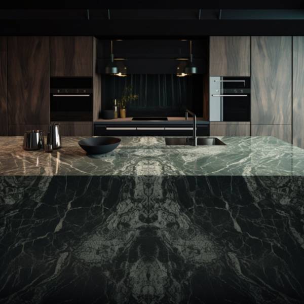 Plan de travail en pierre naturelle, une cuisine chic et intemporelle chez Showroom443