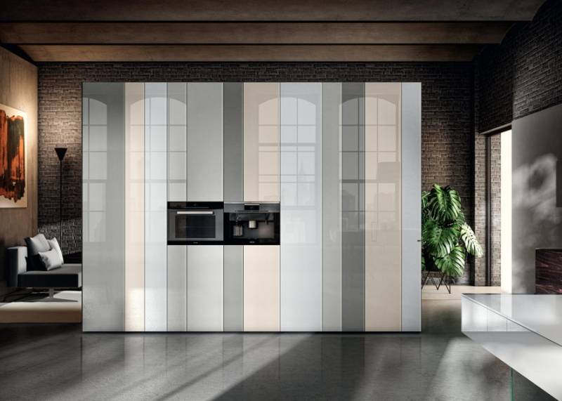 Cuisine haut de gamme de la marque LAGO mur de colonnes tons pastels sur Nîmes près de Montpellier