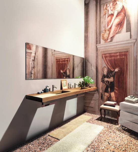 Plan de toilette bois Wildwood et vasque moderne chez Showroom443 à Nîmes