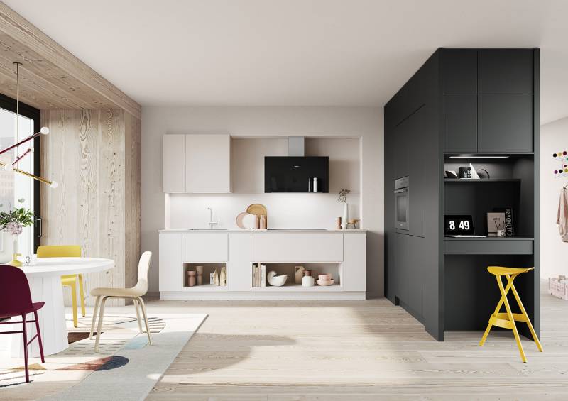 Une cuisine équipée et fonctionnelle pour un petit espace chez Showroom443