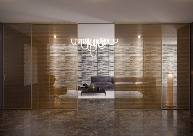 Portes coulissantes séparation de pièce design italiennes verre deluxe gold ALBED sur Nîmes près d''Uzès