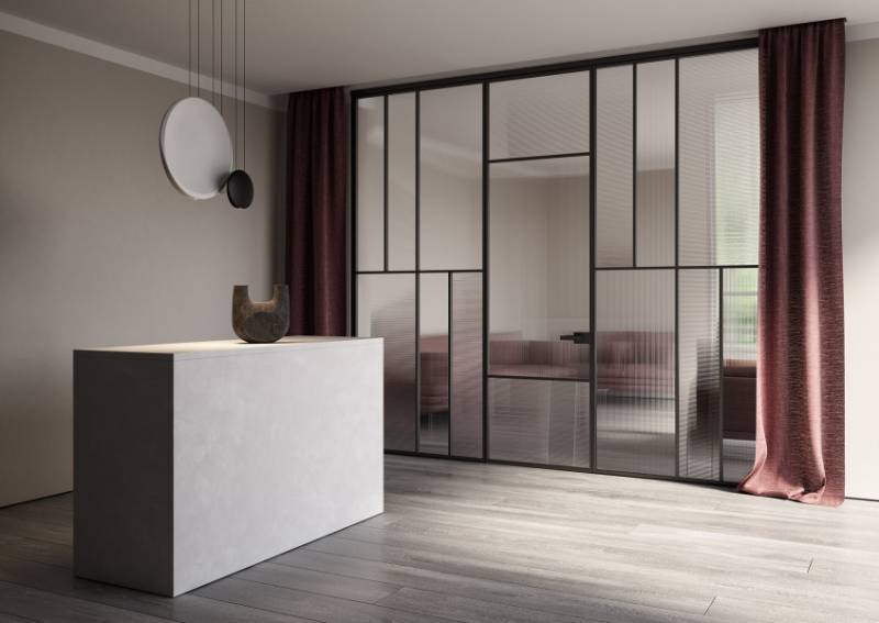 Séparation de pièce avec porte intérieure design italienne verre texturé shangaï à Nîmes près de Montpellier