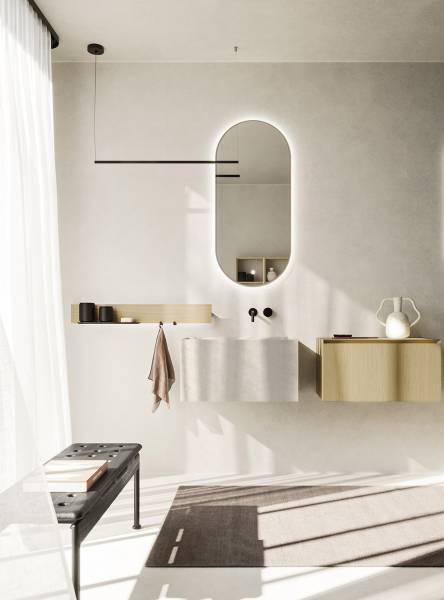 Salle de bain moderne blanche et bois pour une décoration lumineuse à Nîmes