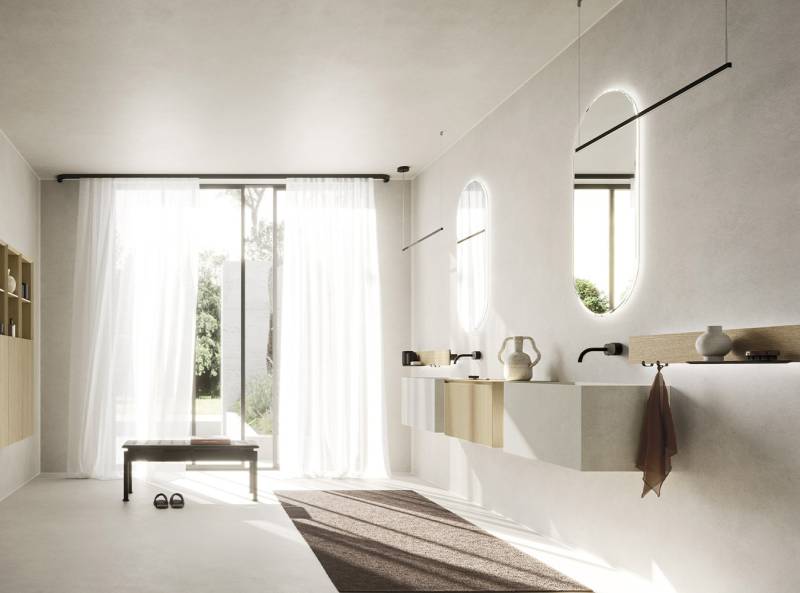 Vasque moderne suspendue en céramique beige chez showroom443 à Nîmes